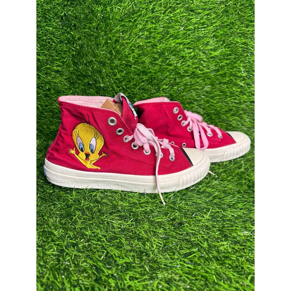 VTG 90s Keds Looney Tunes Tweety Bird High Top Sneakers Girl 7 Red Canvas Retro